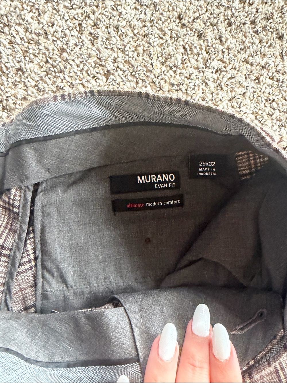 Murano Taupe Plaid Pants with Black Windowpane - Picture 4 of 4